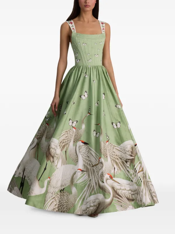 alice and olivia green long dress Bridgette Strapless Flared Maxi Gown