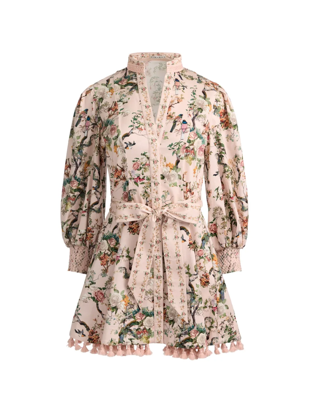 alice + olivia Lucy floral-pattern tassel-trim mini dress - Rosa