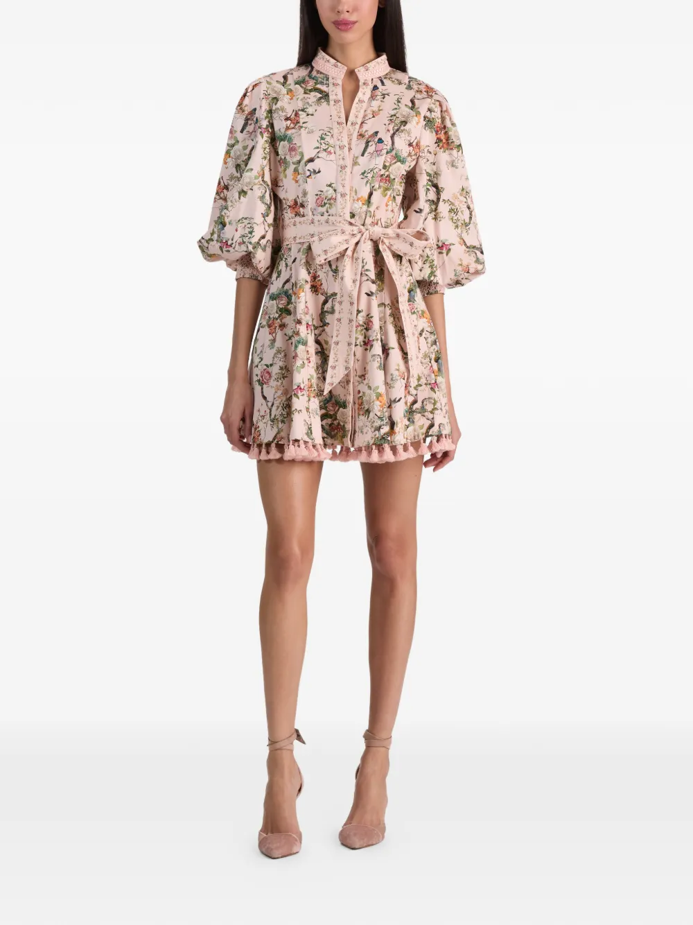 Alice + Olivia Lucy floral-pattern tassel-trim Mini Dress | Pink