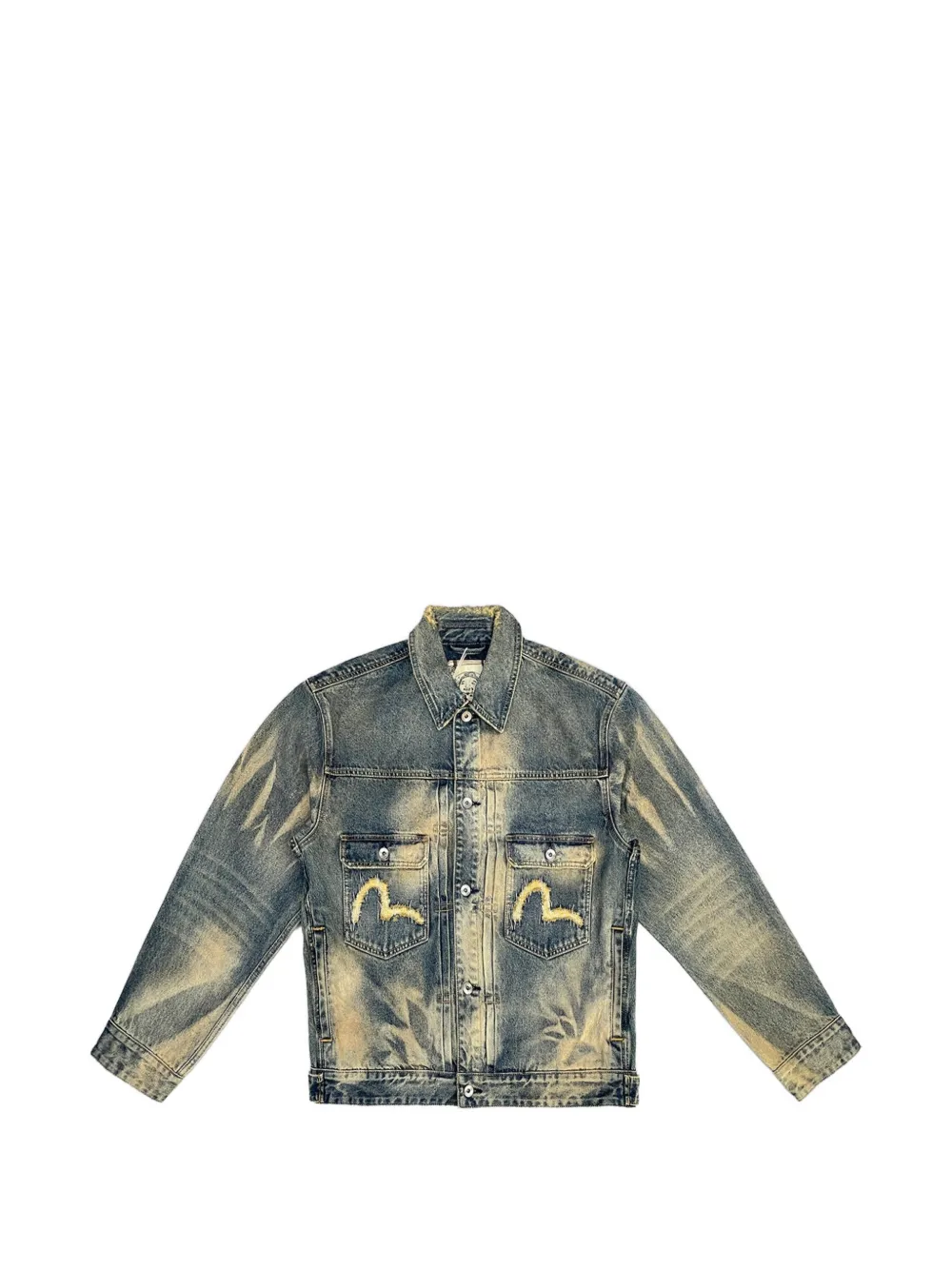 EVISU Seagull embroidered abstract-wash denim jacket - Blu