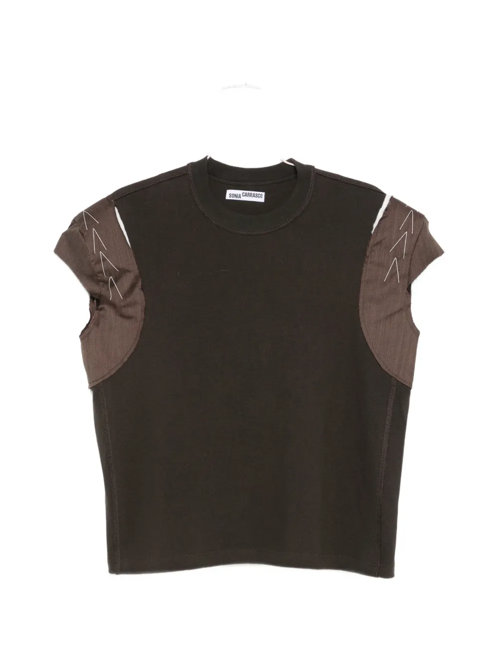SONIA CARRASCO contrast-panel stitch-detail T-shirt - Braun
