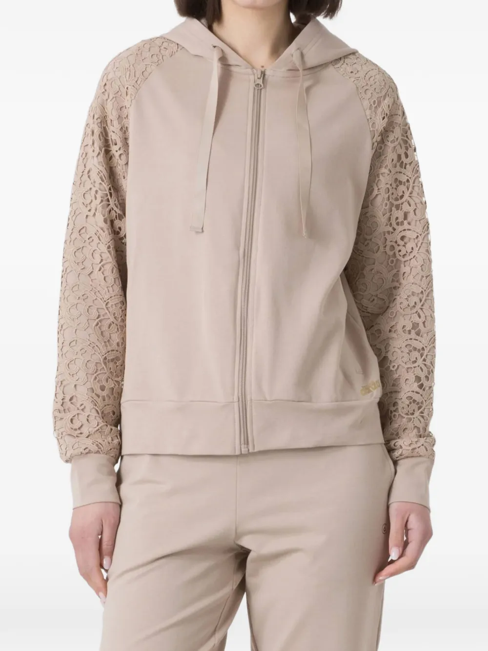 DIMENSIONE DANZA lace-sleeve hoodie - Nude