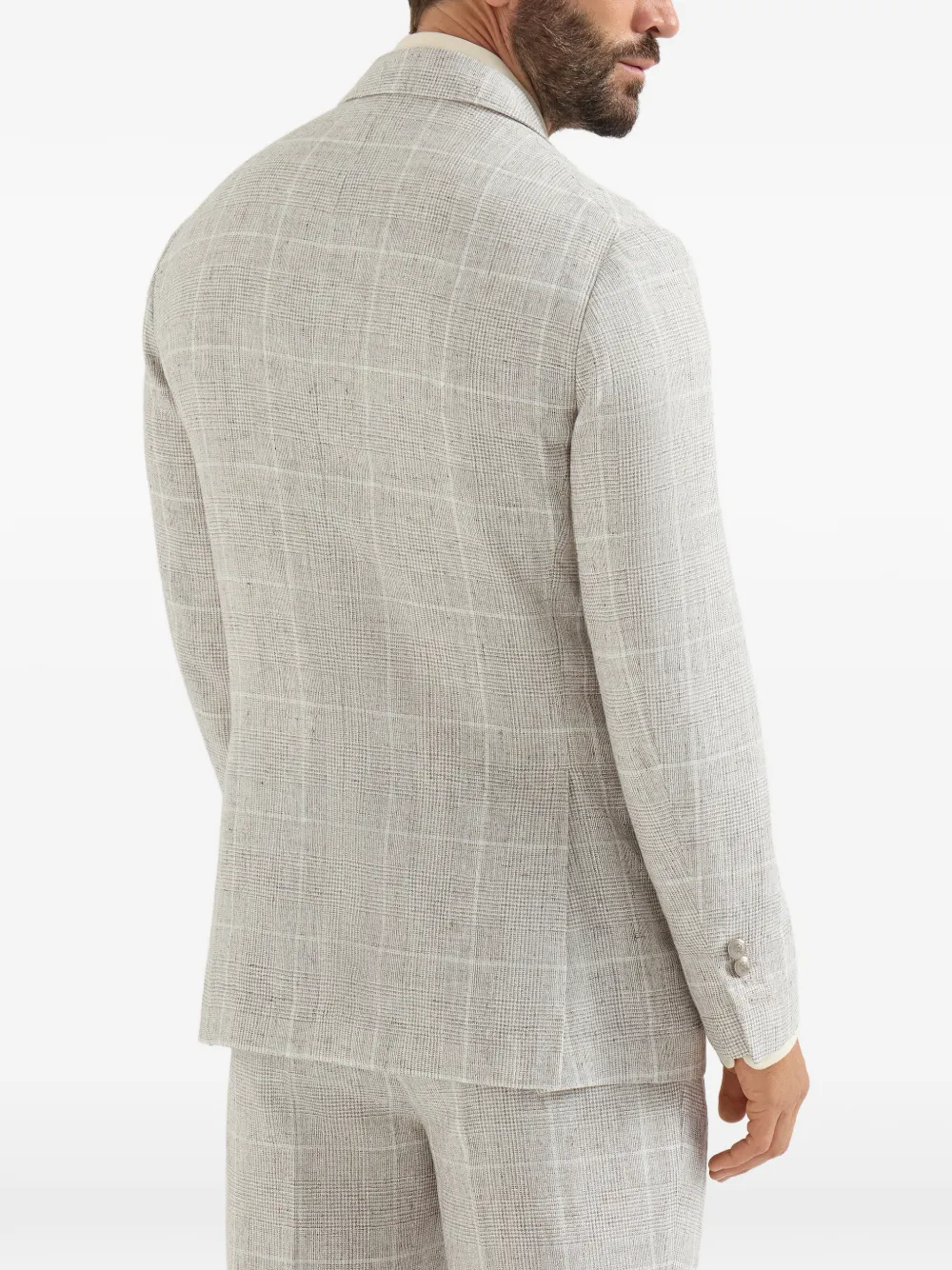 Brunello Cucinelli Prince of Wales gedeconstrueerde linnen blazer met metalen knopen Grijs