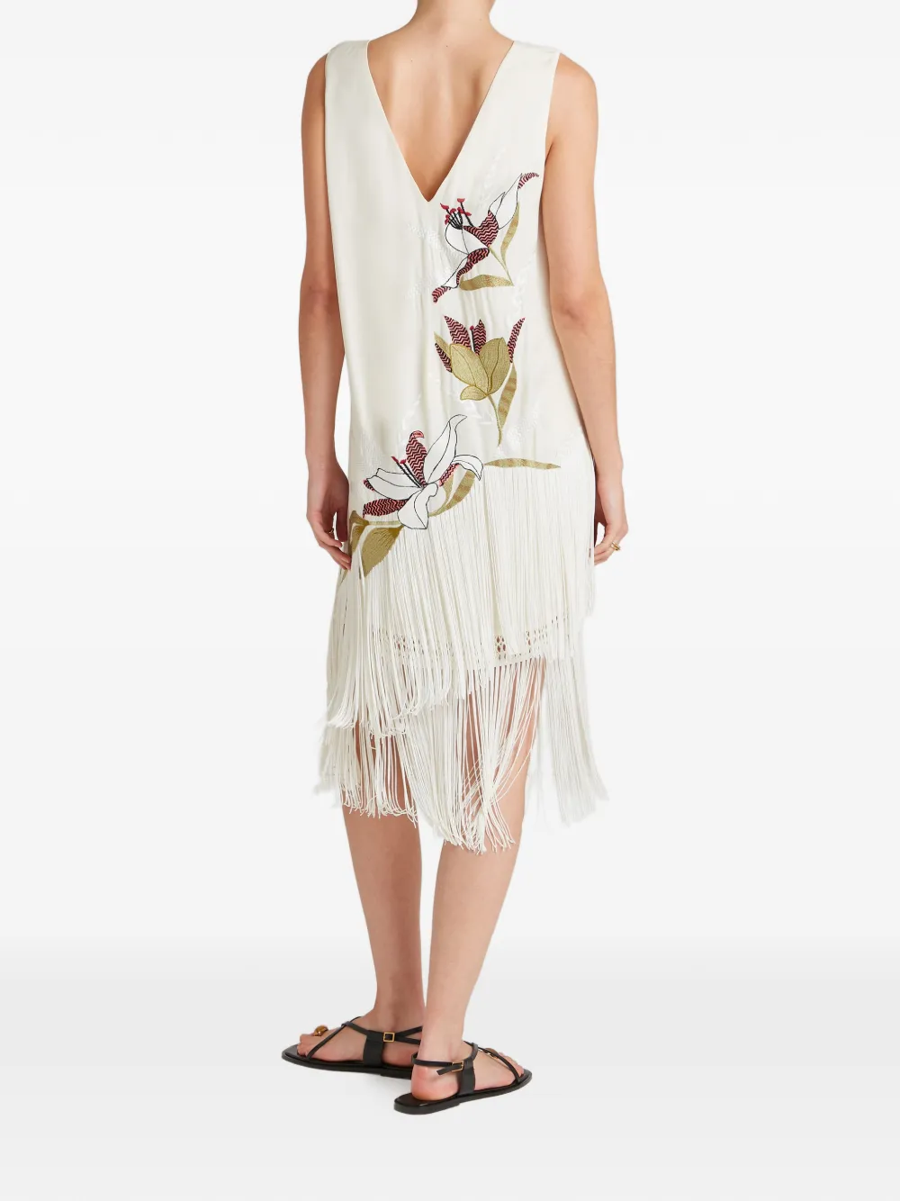 Temperley London Madeline jurk met geborduurde bloemen en franje Beige