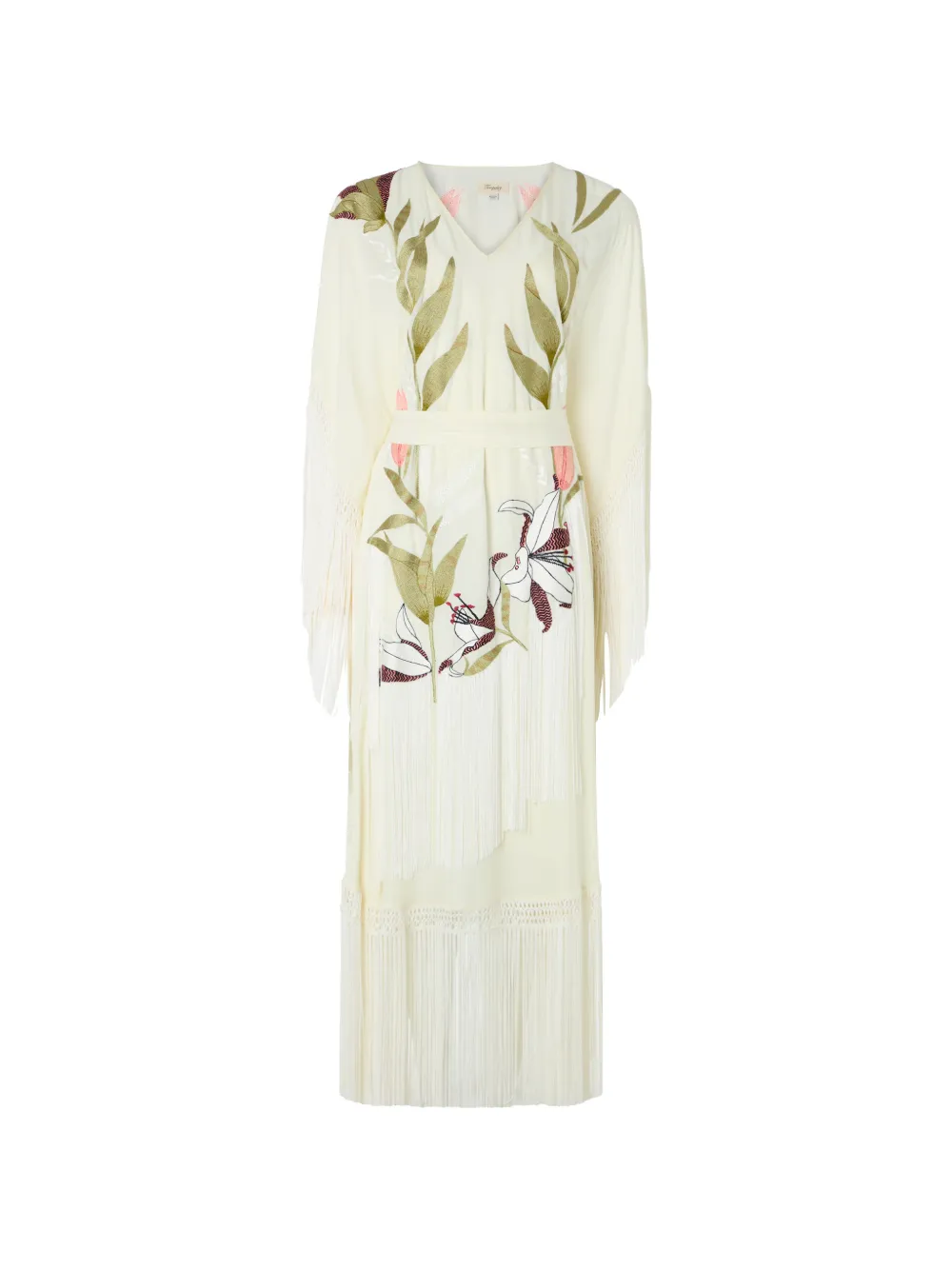 Temperley London Madeline floral-embroidered fringed kaftan - Toni neutri