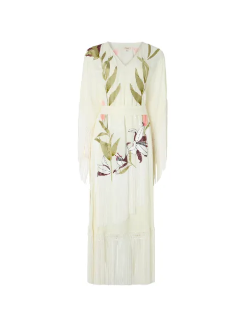 Temperley London Madeline floral-embroidered fringed kaftan