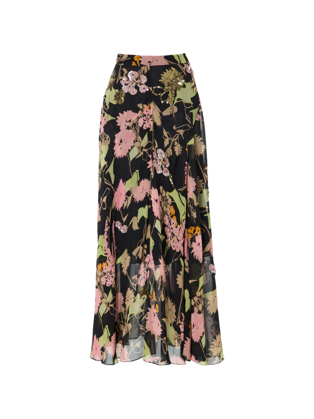 Temperley London Maisie floral-print sequin-embellished skirts - Nero