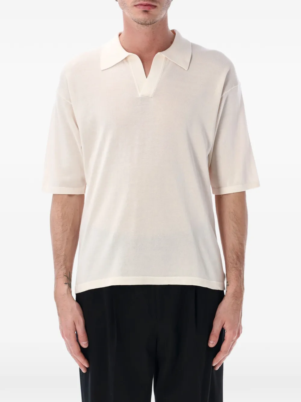 Roberto Collina fine-knit V-neck polo shirt - Nude