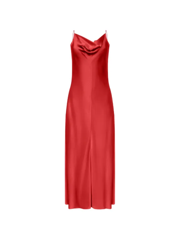 Fforme Emi Cowl-neck Satin Maxi Dress in Red