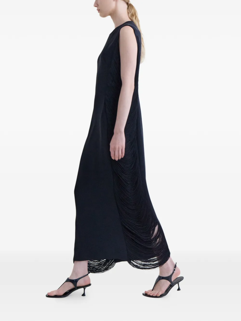 FFORME Bianca asymmetrische jurk met franje detail Zwart