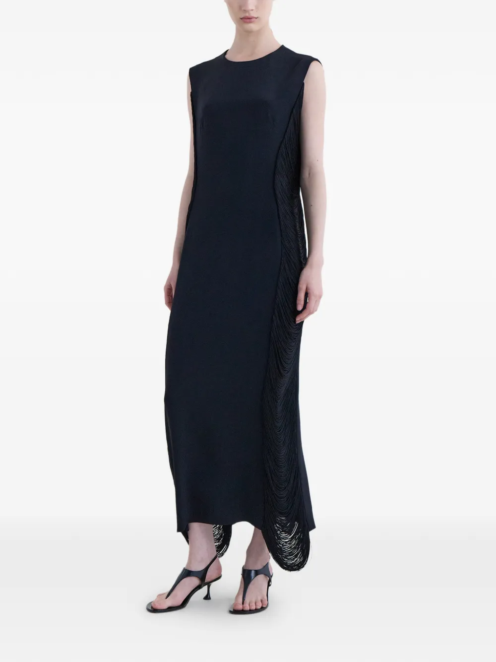 FFORME Bianca asymmetrische jurk met franje detail Zwart