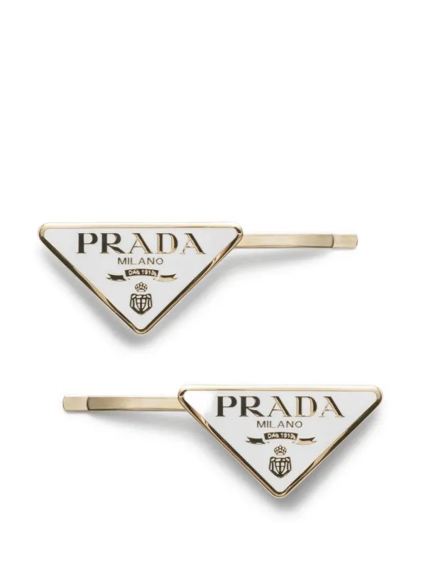 PRADA 三角形ヘアピン ホワイト ゴールド Prada Metal Hair Pins | Gold | FARFETCH