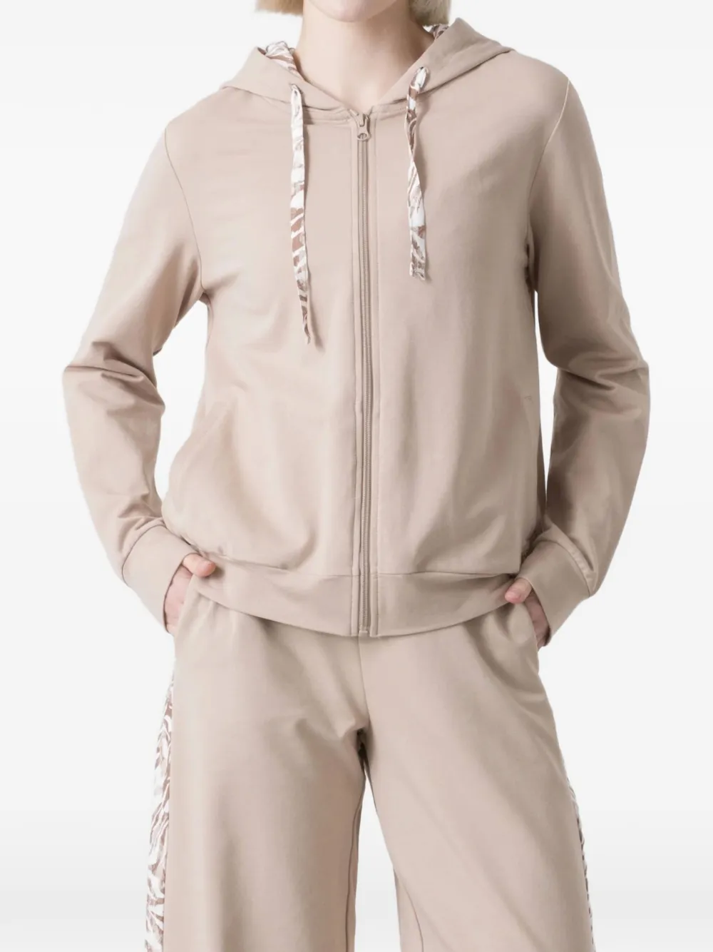 DIMENSIONE DANZA animal-print trim hoodie - Nude