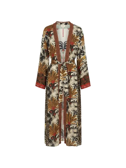 Anjuna palm-print leopard-panel robe