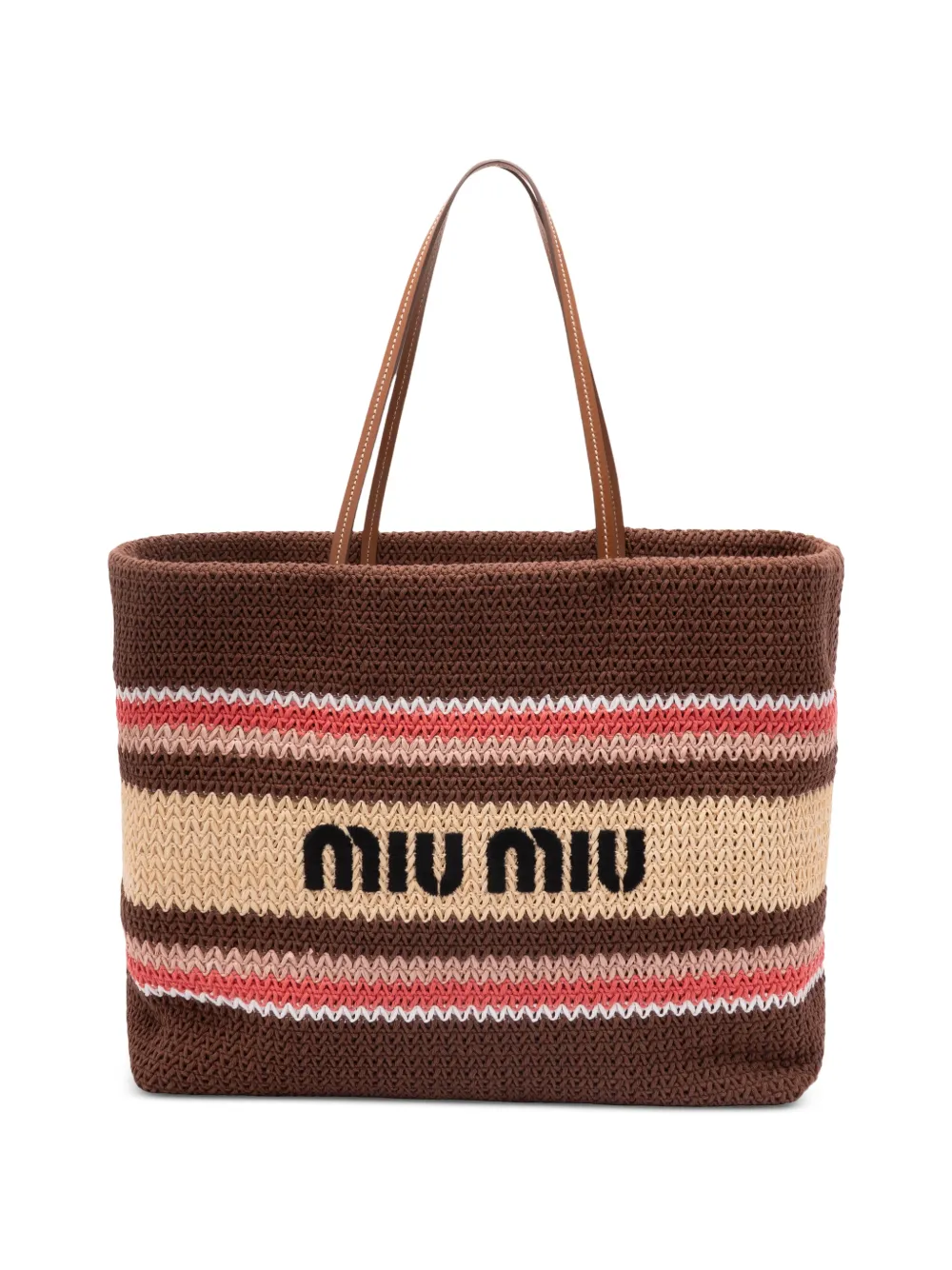 Miu Miu striped crochet shoulder bag - Marrone