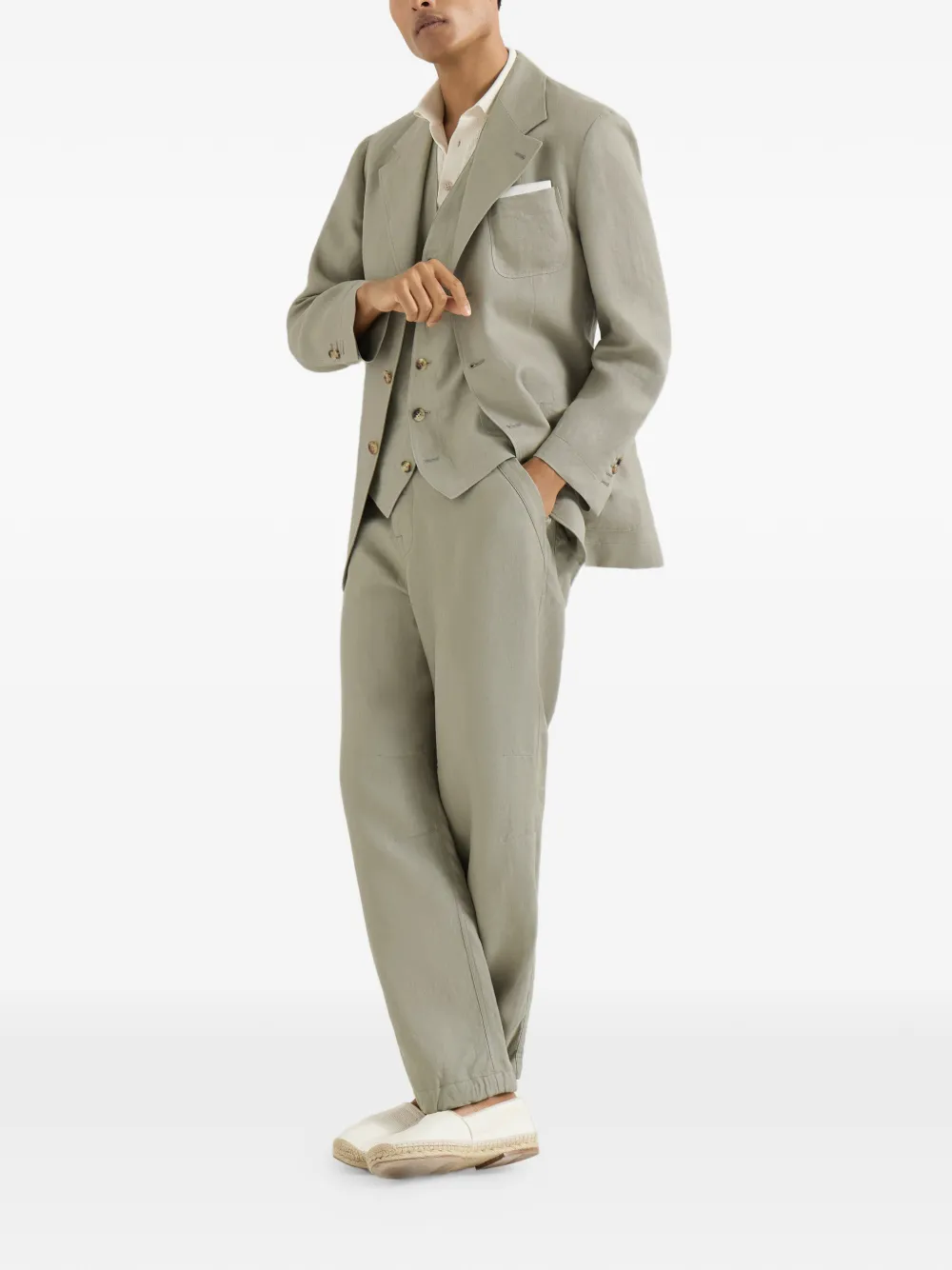 Brunello Cucinelli Linnen micro chevron gilet Groen