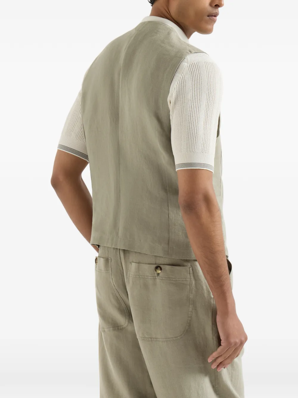 Brunello Cucinelli Linnen micro chevron gilet Groen