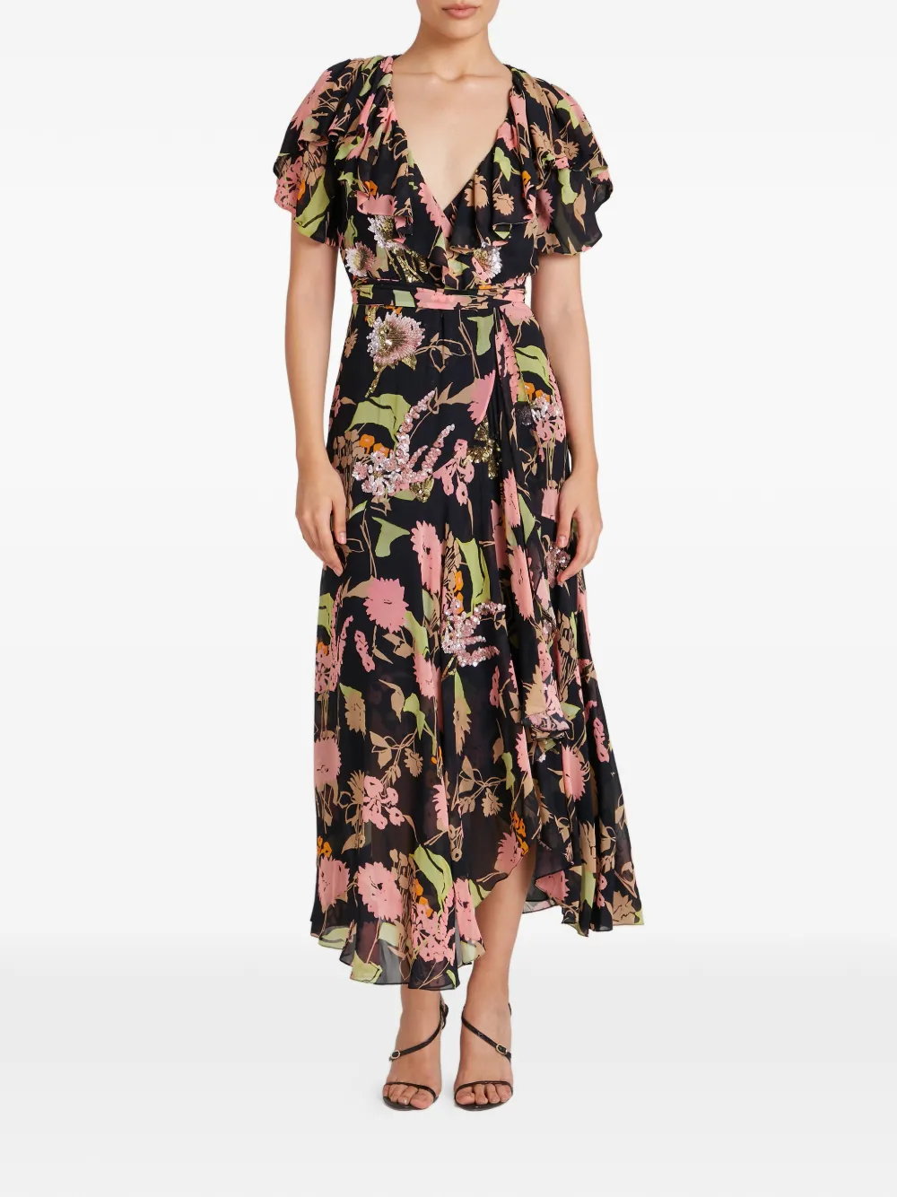 Temperley London Maisie jurk verfraaid met pailletten en bloemenprint Zwart