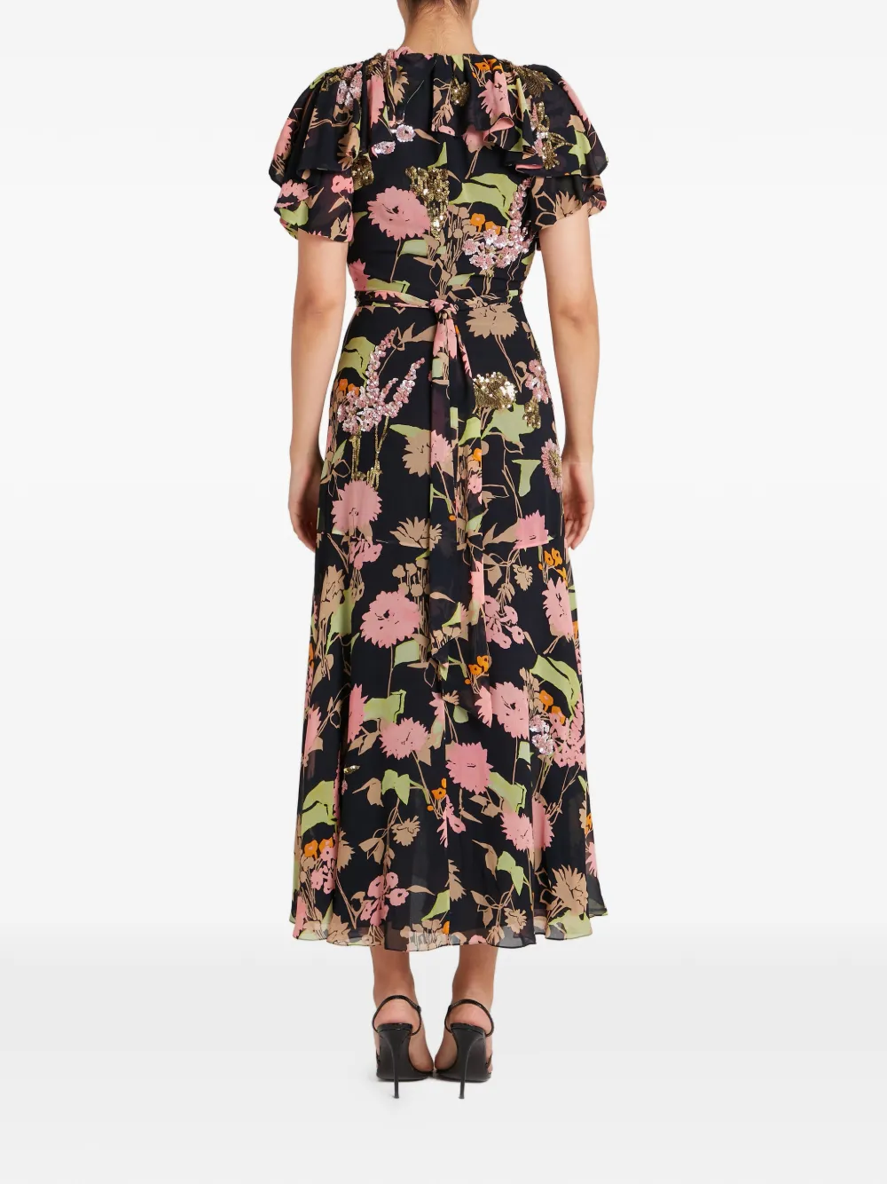 Temperley London Maisie jurk verfraaid met pailletten en bloemenprint Zwart