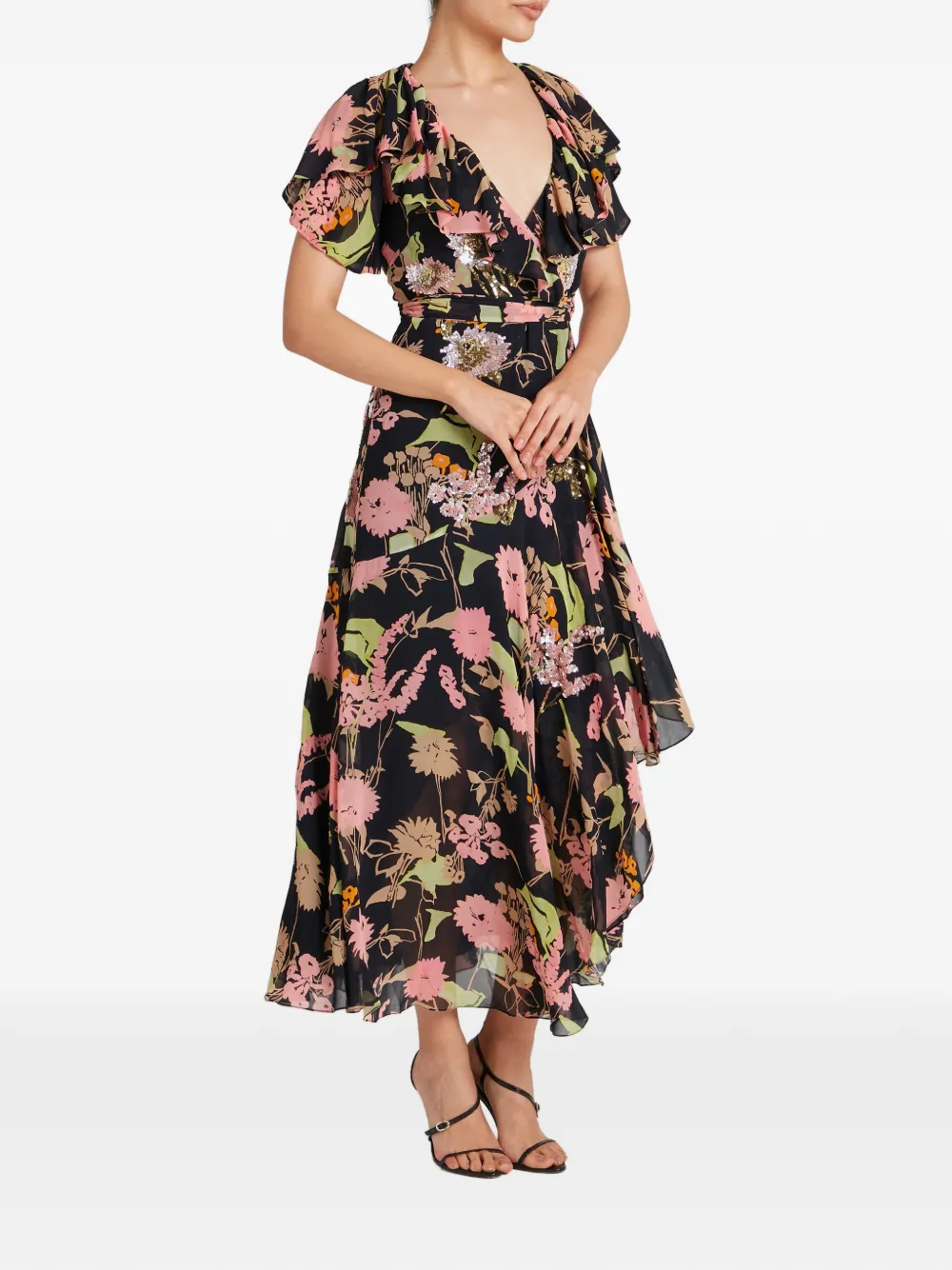 Temperley London Maisie jurk verfraaid met pailletten en bloemenprint Zwart