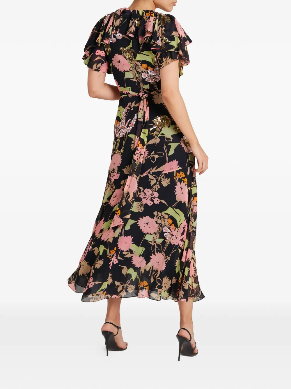 Temperley London Maisie jurk verfraaid met pailletten en bloemenprint Zwart