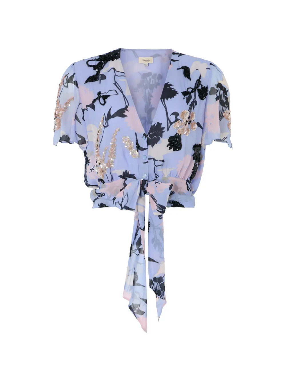 Temperley London Maisie sequin-embellished floral-print blouse - Blu