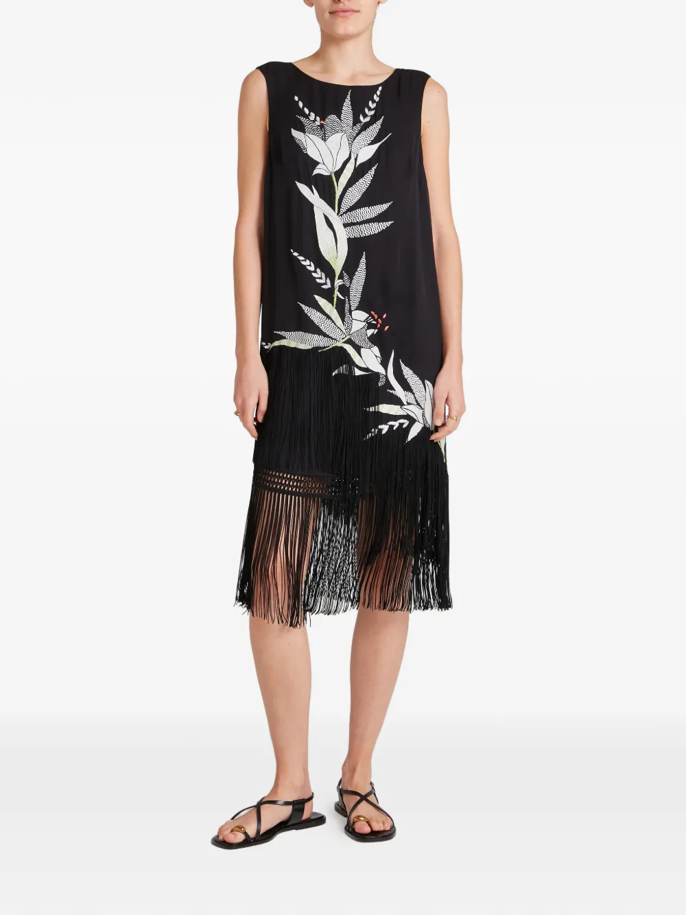 Temperley London Madeline floral-embroidered fringed mini dress - Nero
