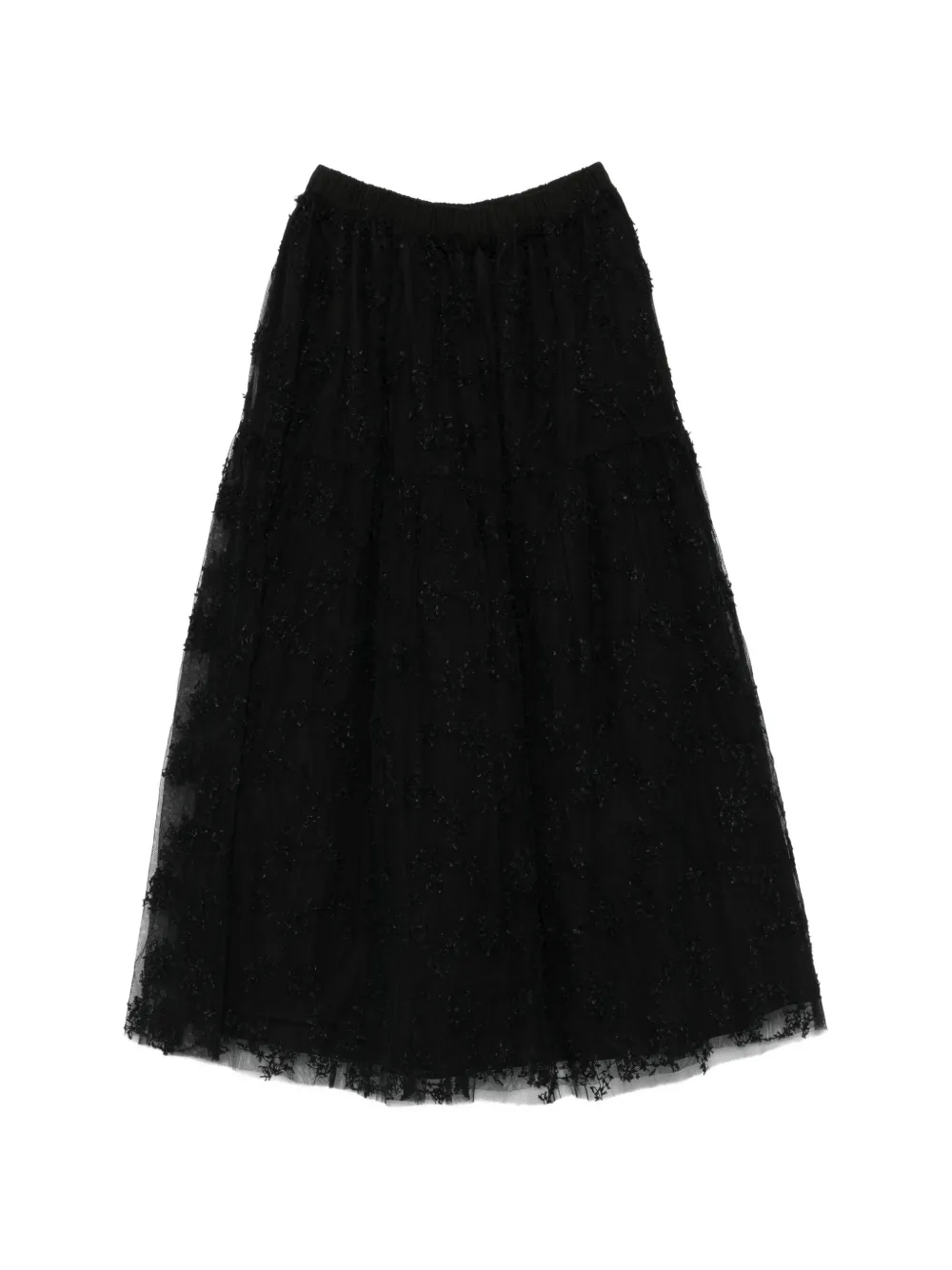 A Tentative Atelier floral-lace tiered skirt - Nero