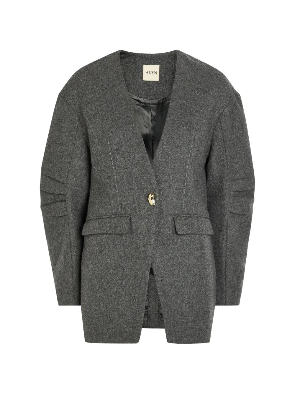AKYN pleated-sleeve collarless jacket - Grey