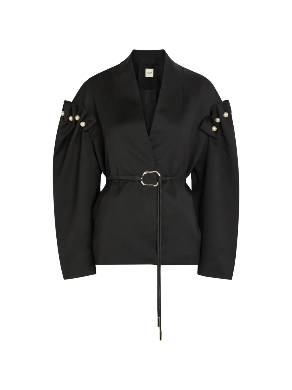 AKYN pearl-embellished belted jacket - Schwarz