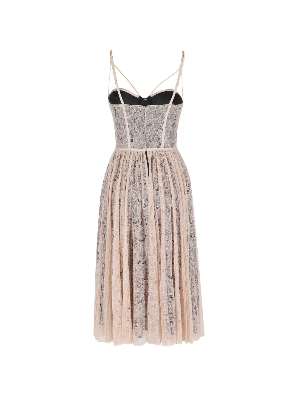 Elisabetta Franchi Midi-jurk met kanten vlakken en korset stijl Beige