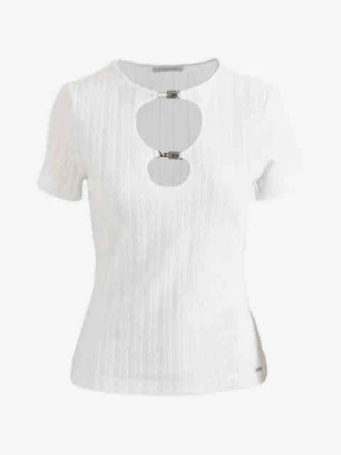 GUESS USA buckle-detail cut-out T-shirt
