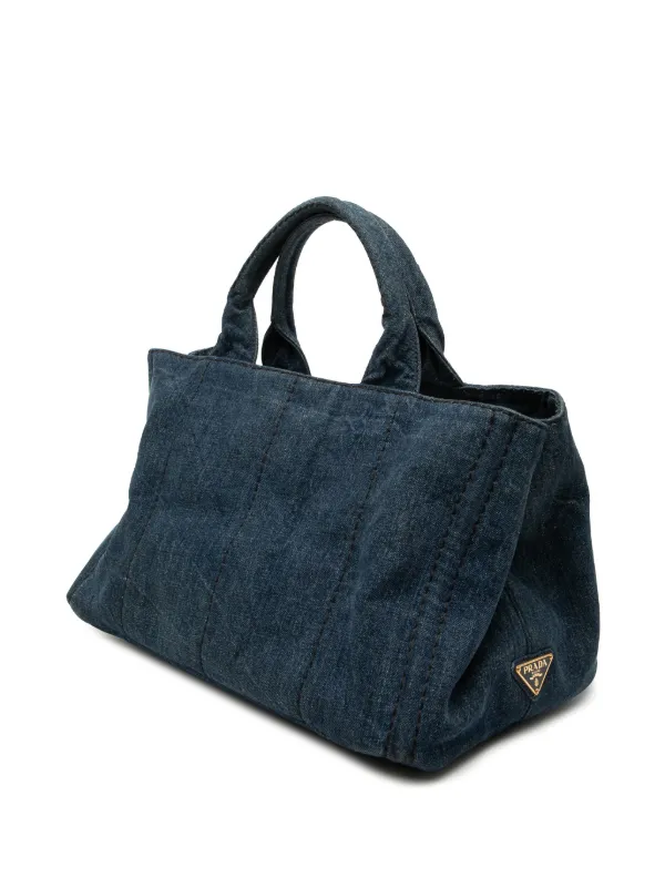 Prada Pre-Owned 2013-2026 デニム カナパ ロゴ サッチェルバッグ Prada Pre-Owned 2013-2026 デニム カナパ ロゴ サッチェルバッグ
