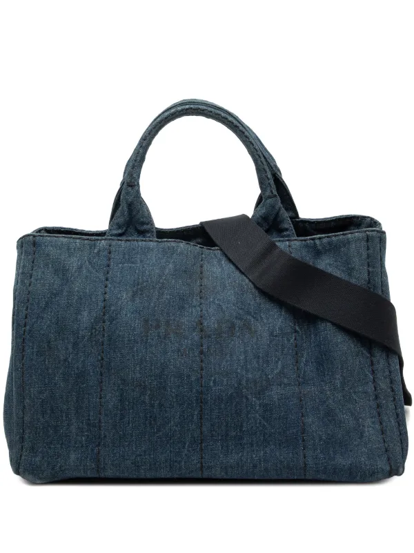 Prada Pre-Owned 2013-2026 デニム カナパ ロゴ サッチェルバッグ Prada Pre-Owned 2013-2026 デニム カナパ ロゴ サッチェルバッグ