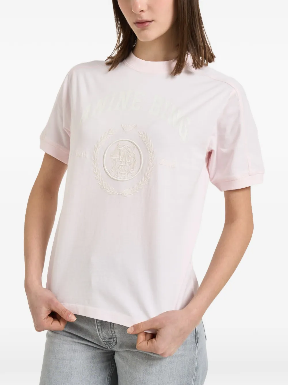 ANINE BING T-shirt met borduurwerk en logo-print Roze
