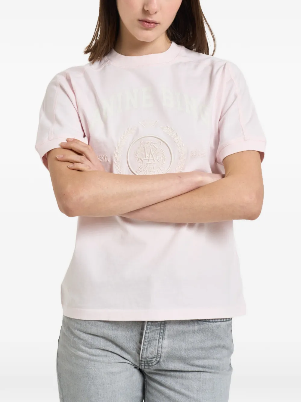 ANINE BING logo-print crest-embroidered T-shirt - Rosa