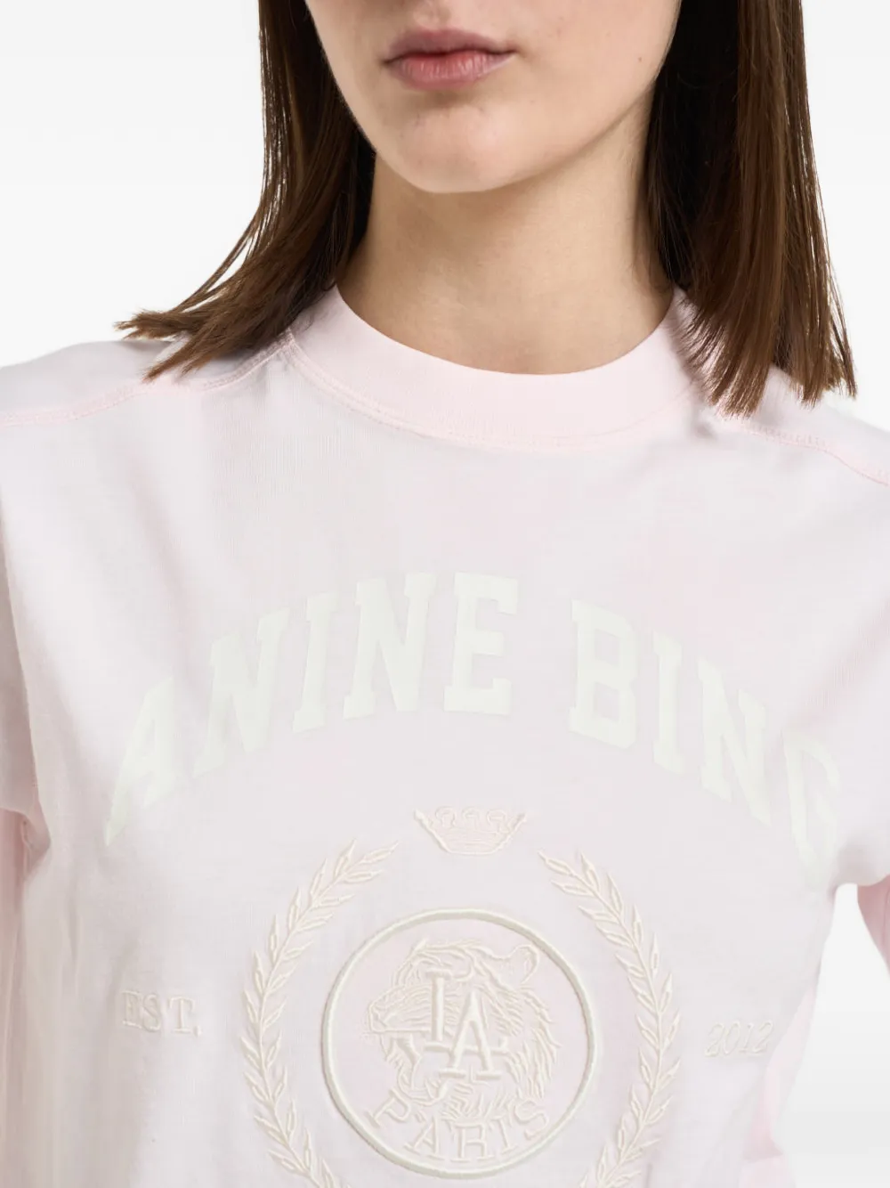 ANINE BING T-shirt met borduurwerk en logo-print Roze