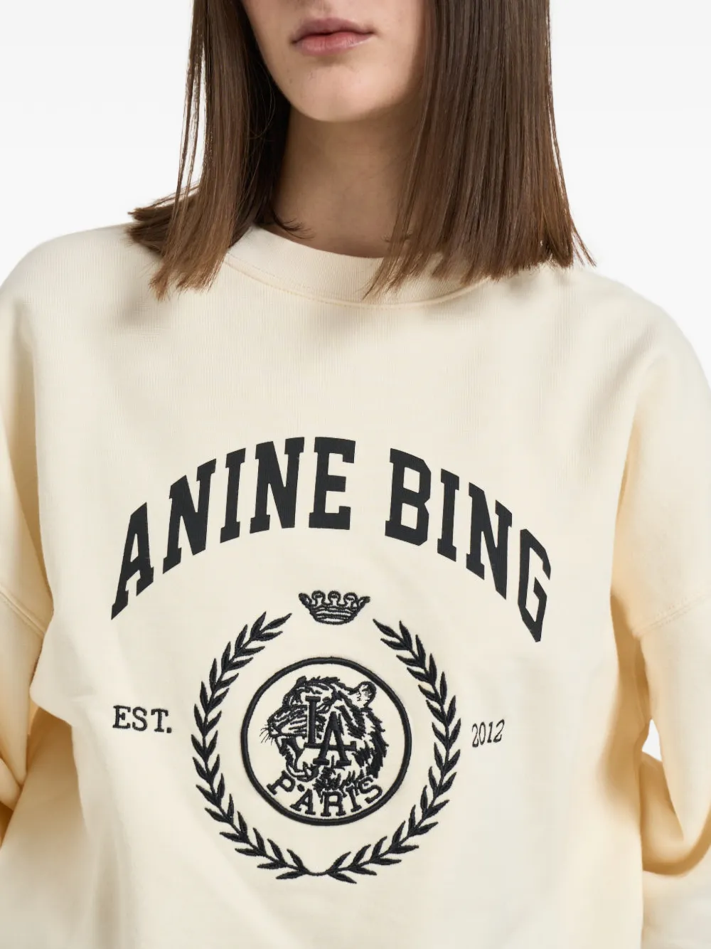 ANINE BING Miles Collegiate sweater met borduurwerk Beige