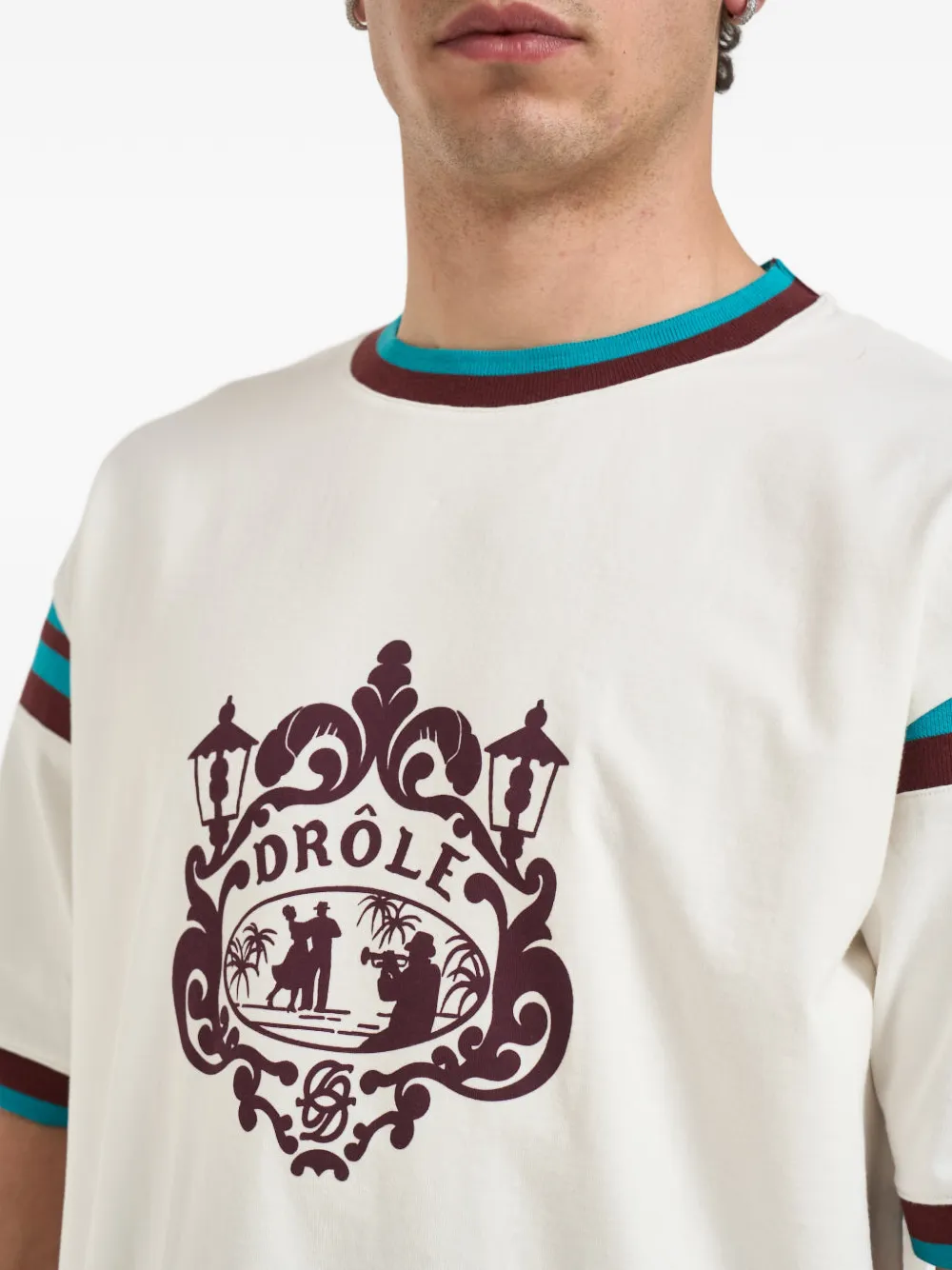 Drôle De Monsieur Dancers T-shirt met grafische print en gestreepte afwerking Wit