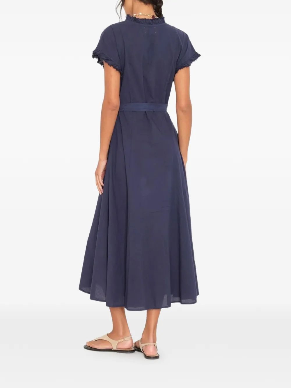 Xirena Dixie midi-jurk met ruches en ceintuur Blauw