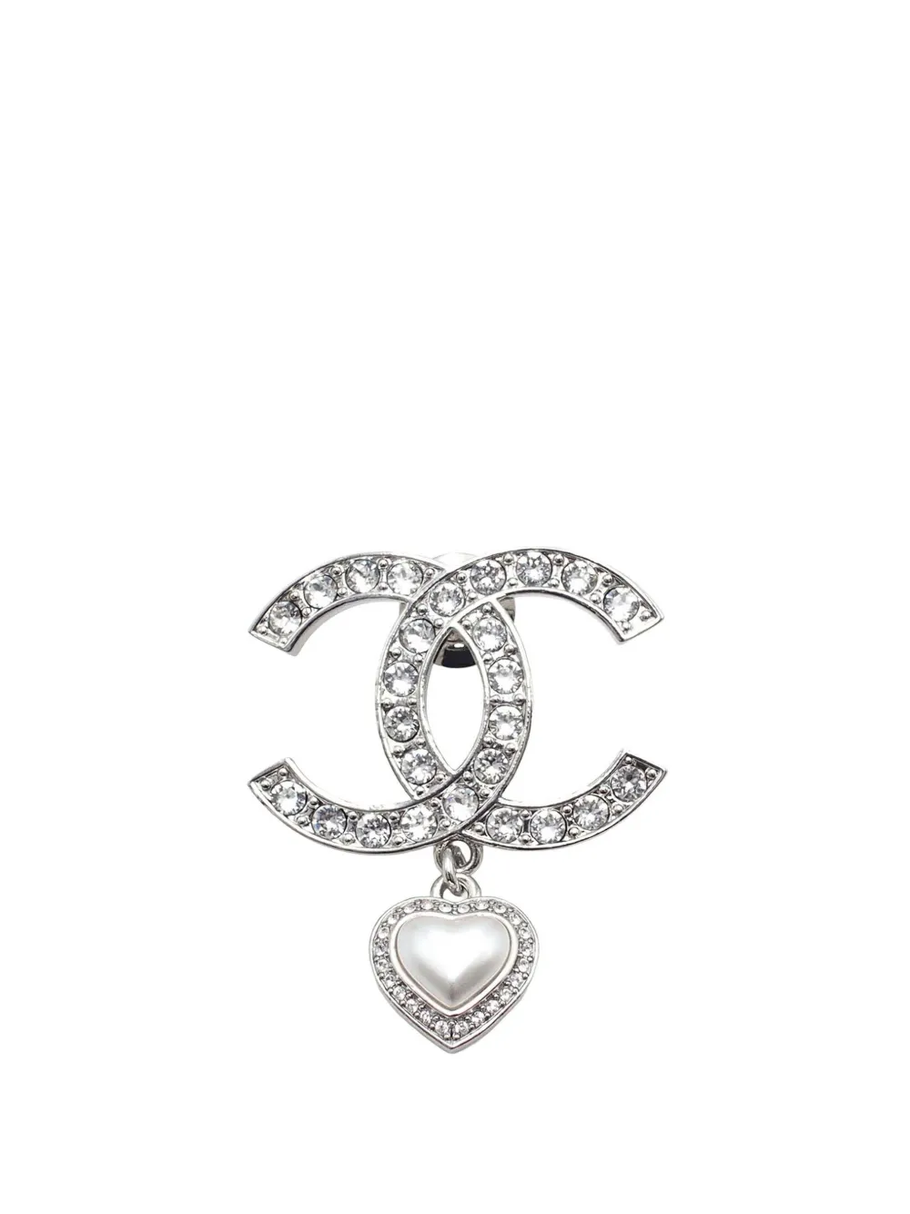 CHANEL Pre-Owned 2023 CC Silver Plated Crystals Faux Pearl Drop Back Pin Brooch costume brooch