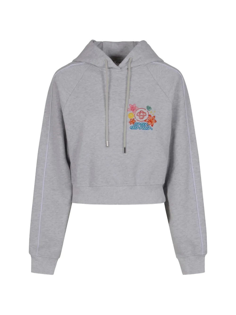 Casablanca embroidered-detail cropped cotton hoodie - Grigio