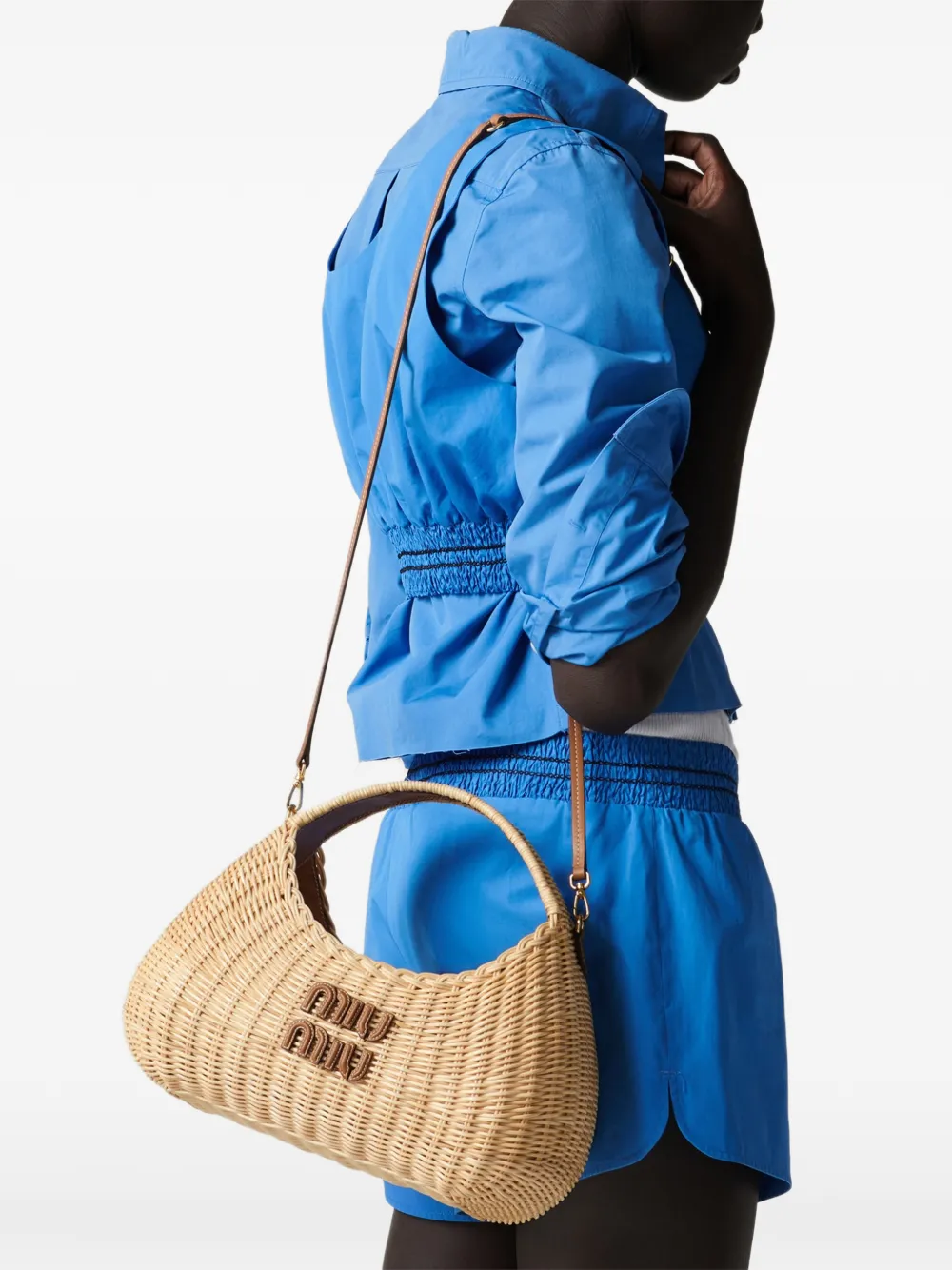 Miu Wander wicker handtas Beige