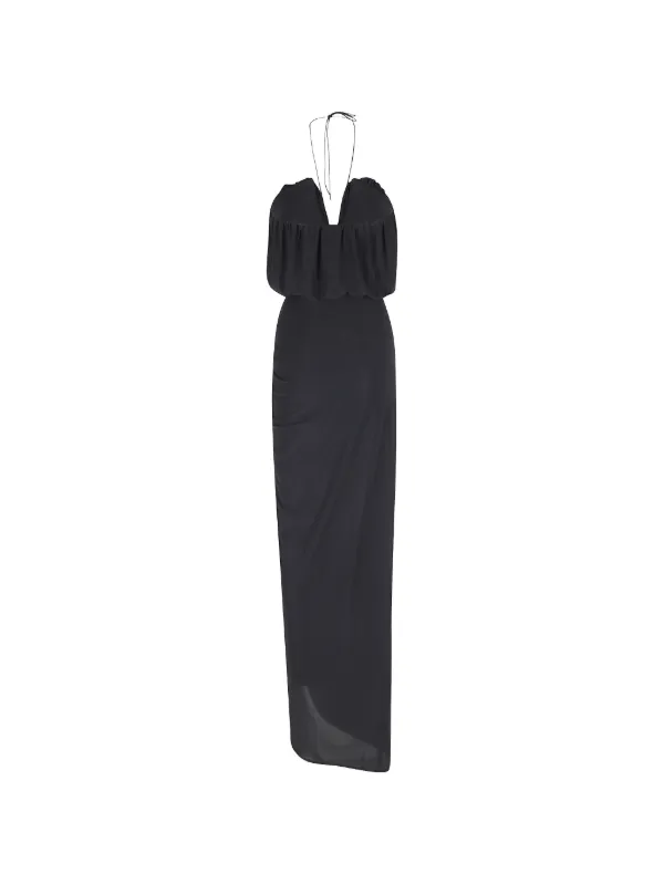 black sequin maxi dress long sleeve Long Sleeve Sequin V Wrap Maxi Dress - Black