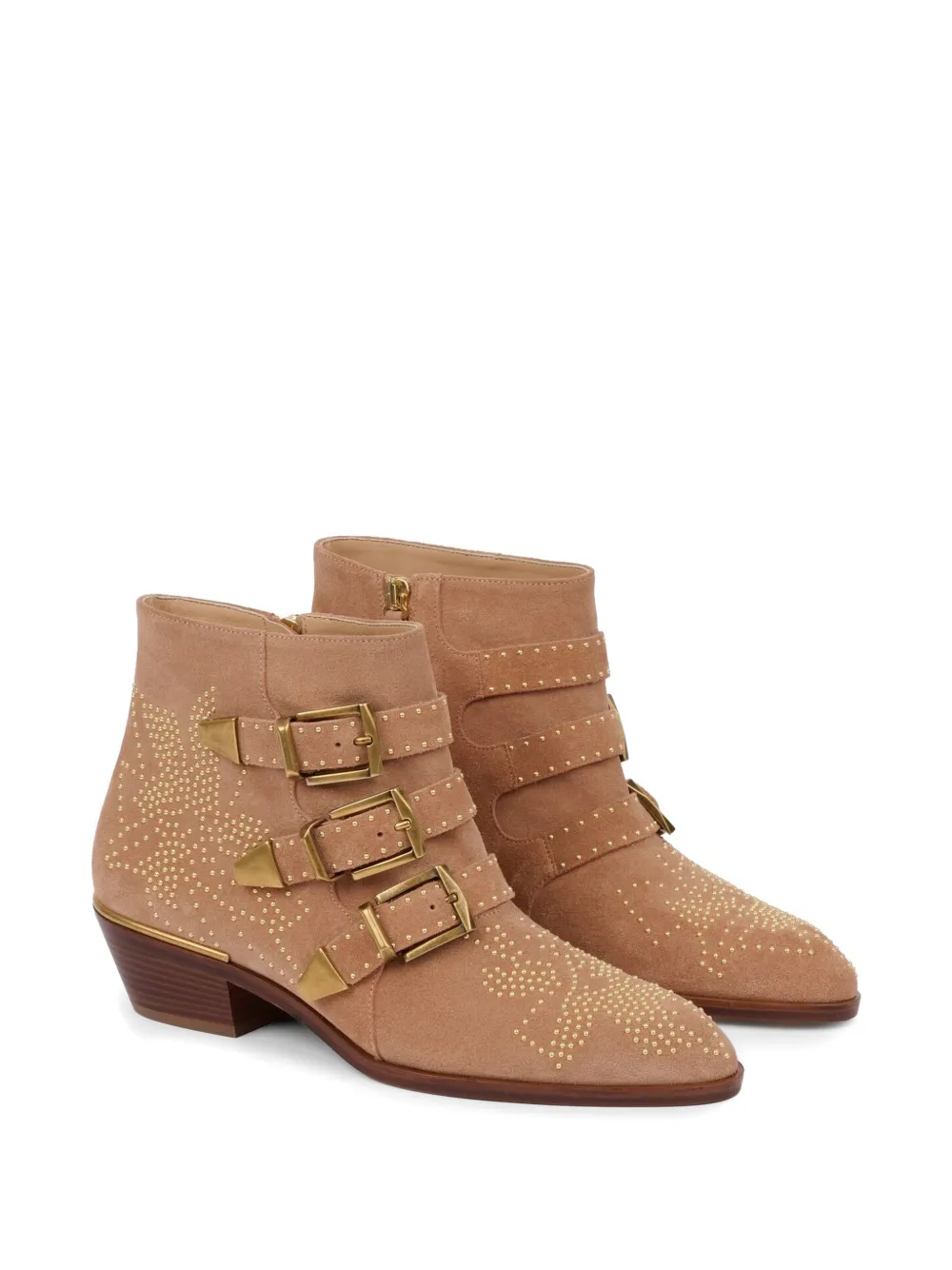 Chloé Susan studded buckled ankle boots Beige