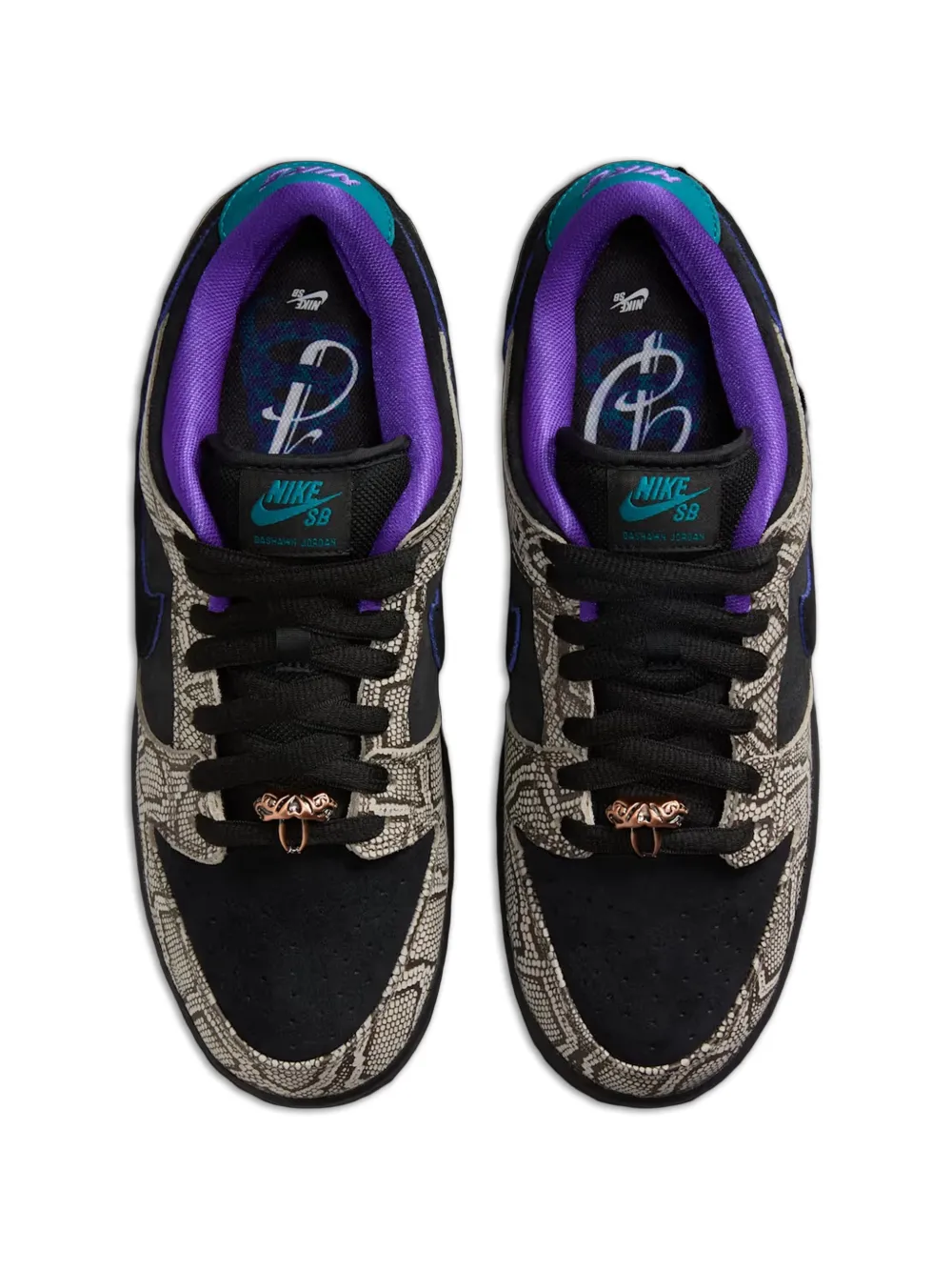 Nike x Dashawn Jordan SB Dunk Low sneakers met slangenleer-patroon Grijs