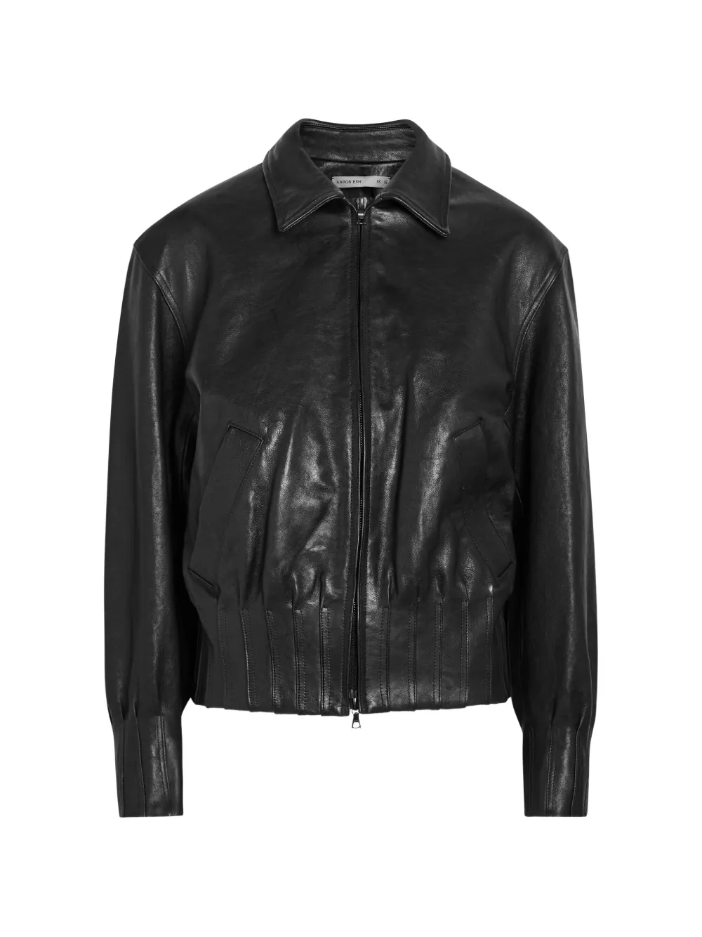 AARON ESH pleated-hem leather jacket - Nero