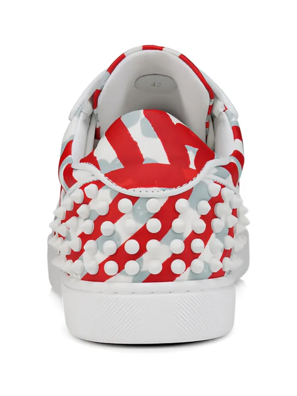 Christian Louboutin レッド ポインテッド ラインストーン Christian Louboutin Striped stud-embellished Sneakers | Red | FARFETCH