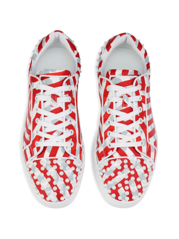 Christian Louboutin Striped stud-embellished Sneakers | Red | FARFETCH