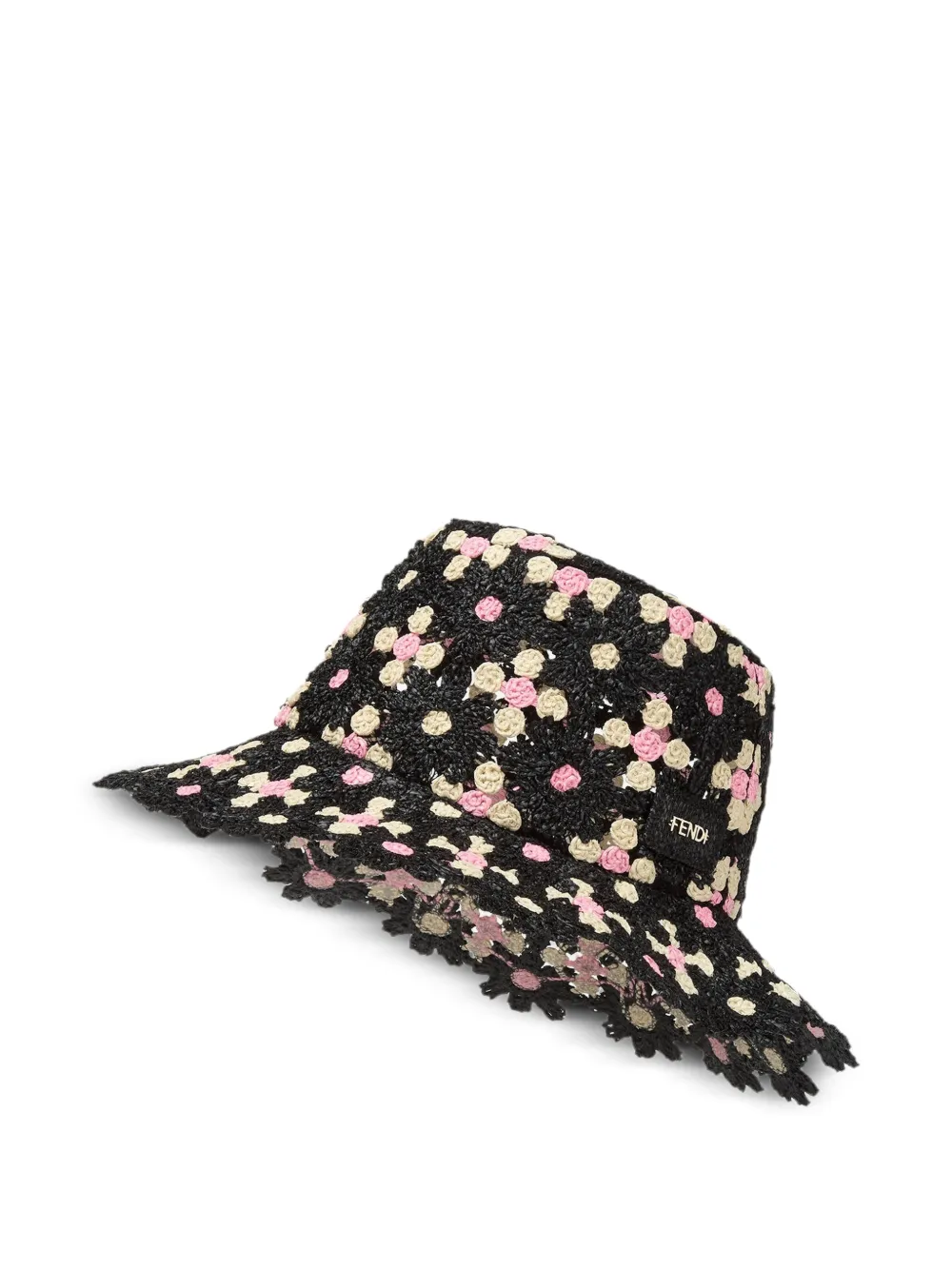 FENDI crochet-knit floral-pattern bucket hat - Nero
